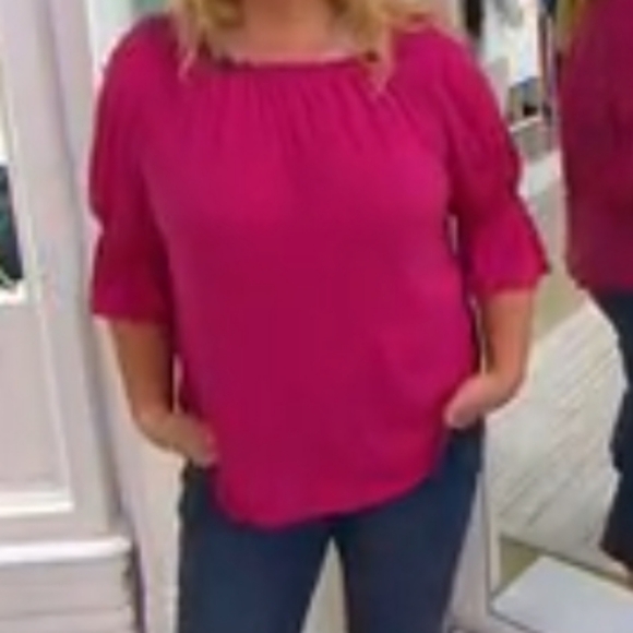 Laurie Felt Medium Rose Pink Gauze Ruffle Peasant Top w/ Sleeve Details - Picture 5 of 5